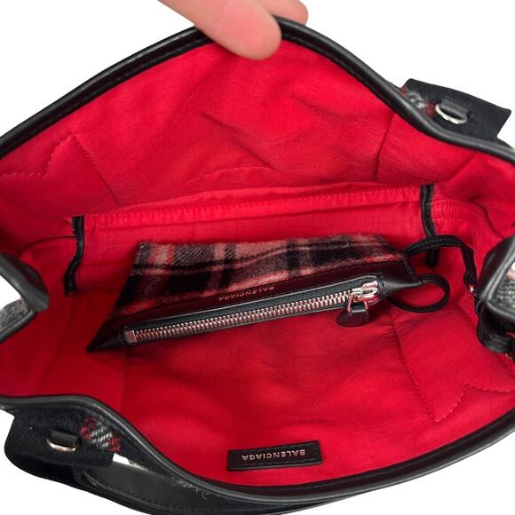 Balenciaga Red Gray Wool Plaid Cabas Convertible Small Tote - Picture 5 of 9